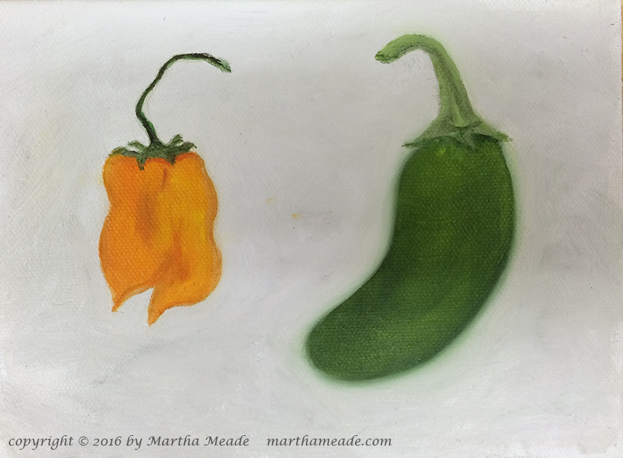Hot Stuff - Green - Ext.<br/>6 x 8 x 0.75<br/>oil on canvas
